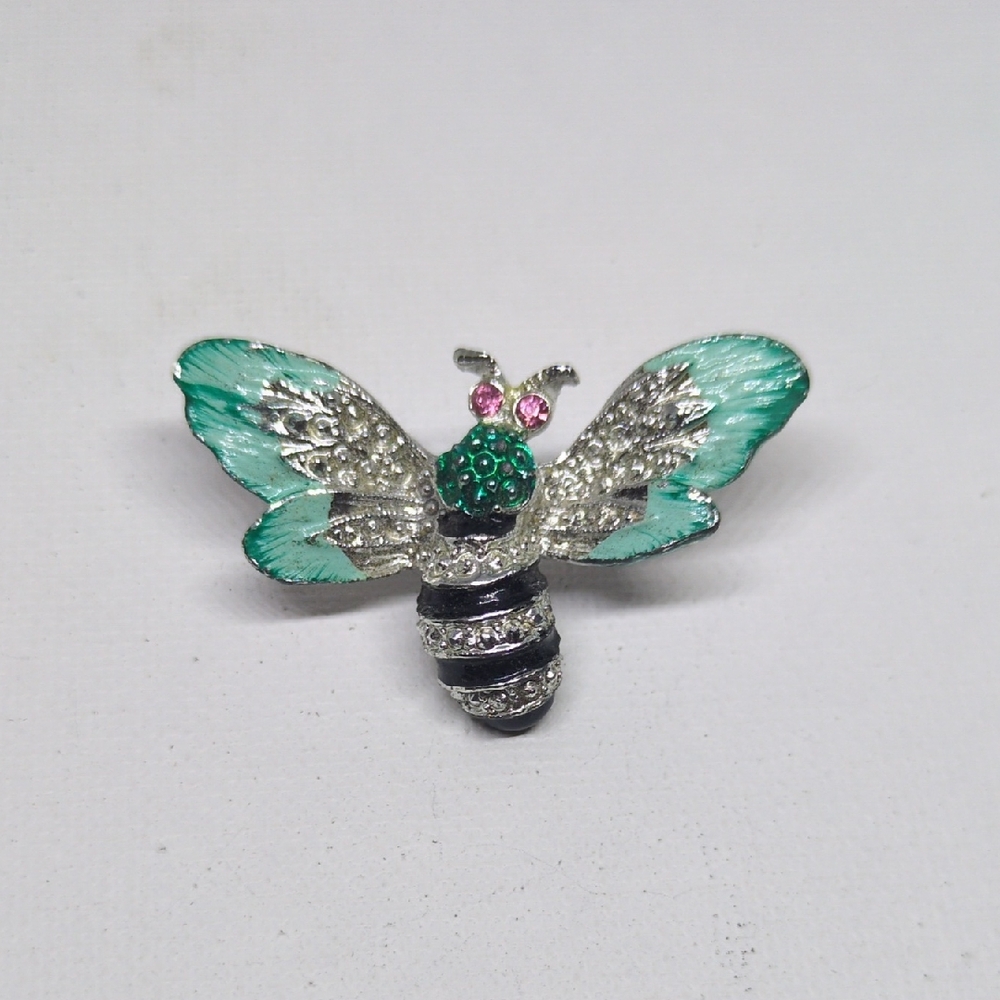Vintage Silver and Green Butterfly Brooch
